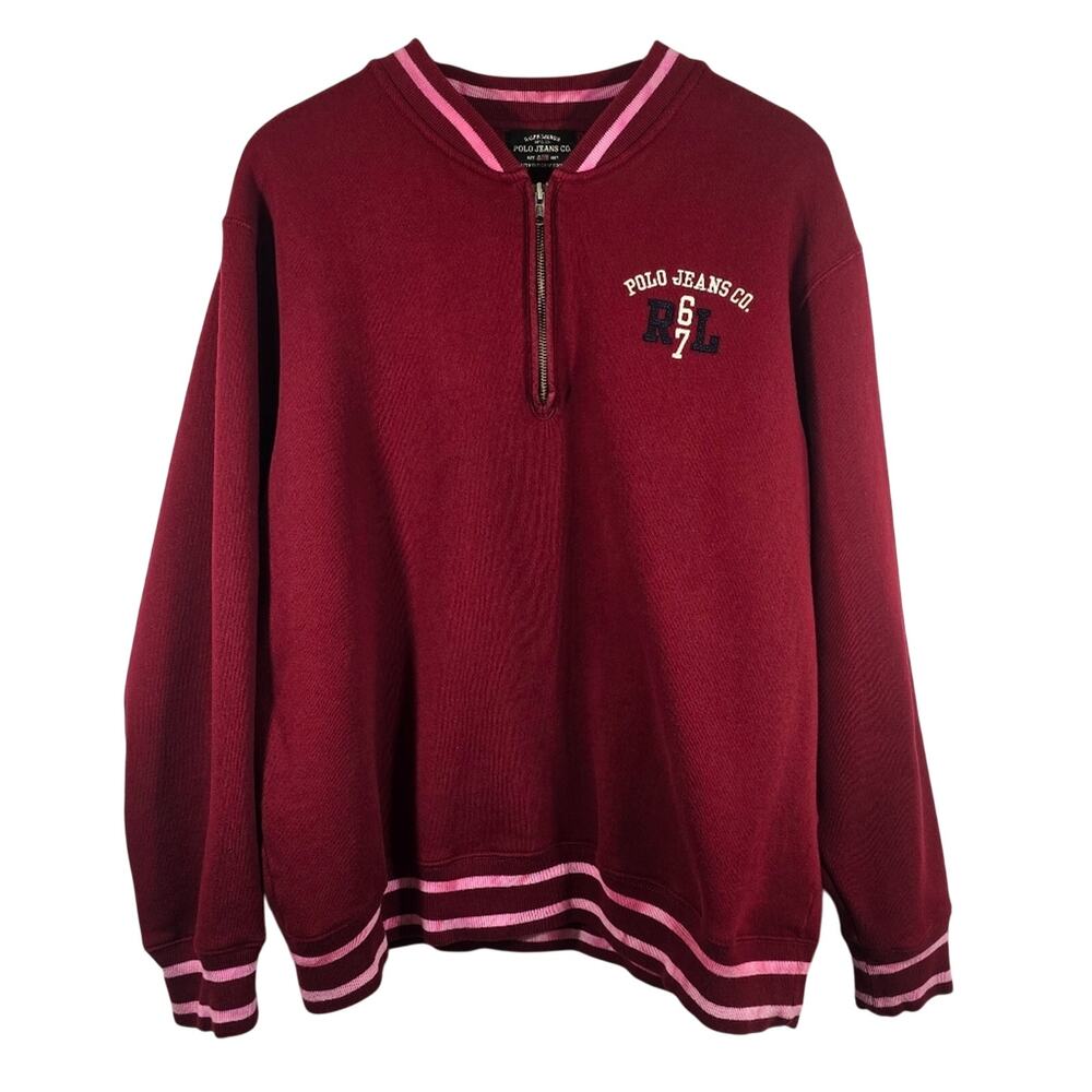 L Ralph Lauren Polo Jeans Co. Maroon Full Zip Varsity Sweater Men Size L VTG Y2K